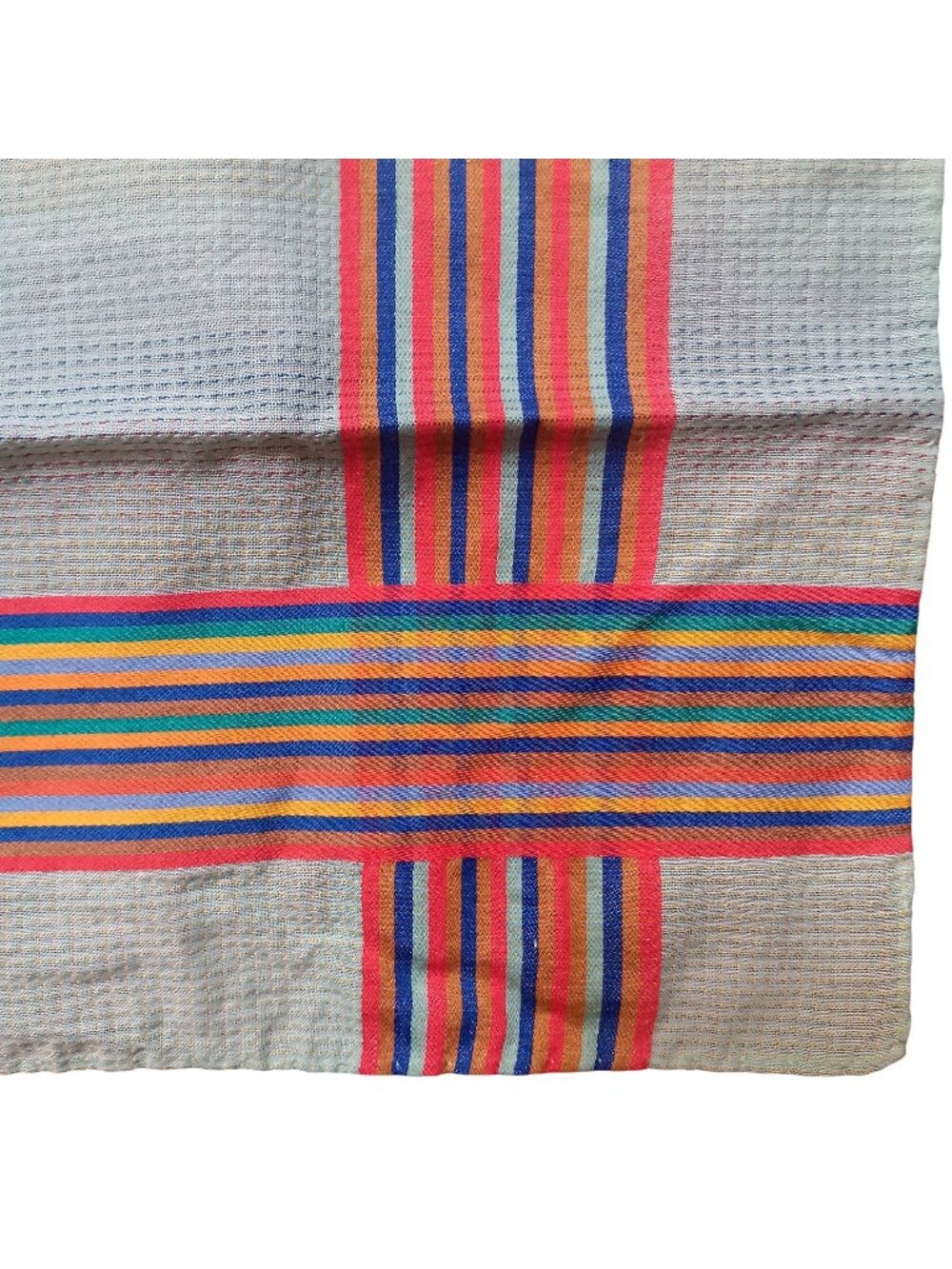 Vintage Pocket Hanky Multicolor Striped Cotton Textile 16x18" Bohemian 1950s